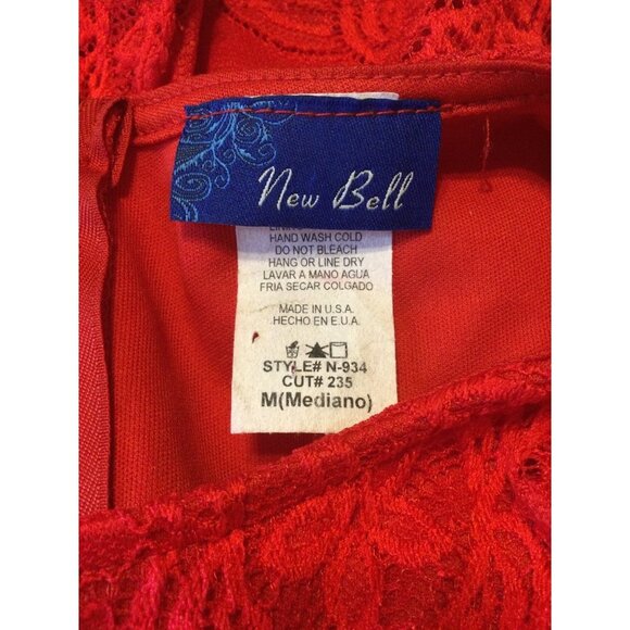 Vintage New Bell Floral Lace Flared-Sleeve Keyhole Shift Mini Dress Red M Peplum - Picture 6 of 9